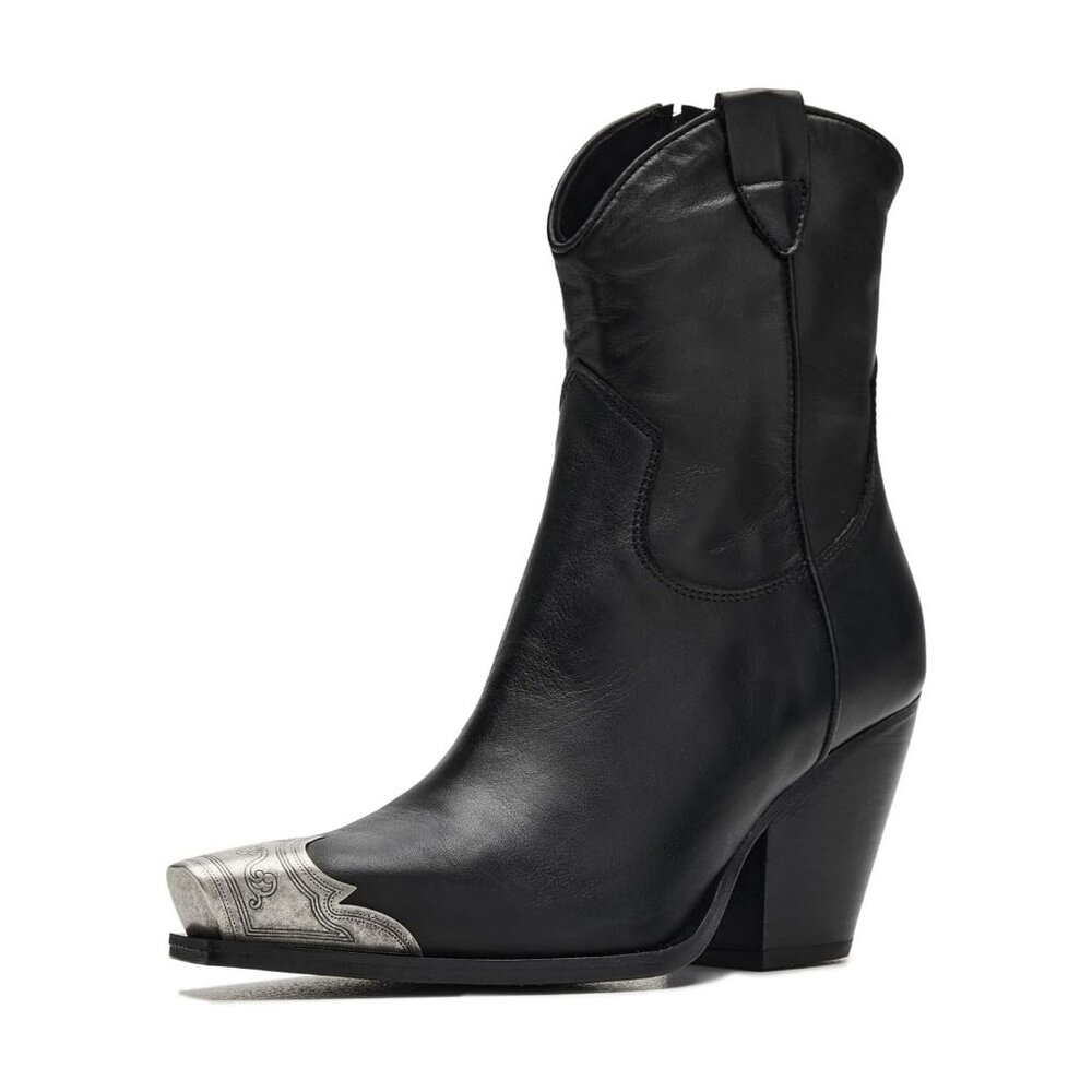Free People Western Leather Black Bootie Size 36.5